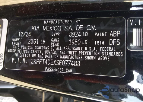 2025 Kia K4 Lx z USA, uszkodzony, nr VIN 3KPFT4DEXSE077483